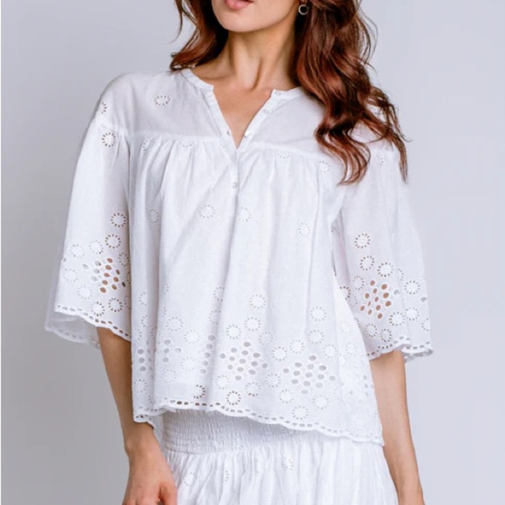 MICHAEL STARS Gloria Flutter White Eyelet Tops Women’s Size Medium